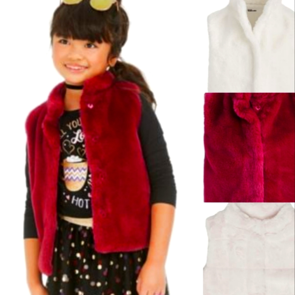 New Epic Threads Girls Plush fur Vest Red Ivory